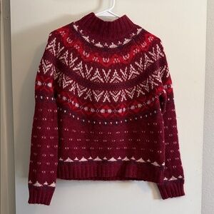 American Eagle Outfitters Burgundy Patterned Turtleneck Sweater